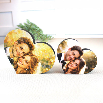 LOVE U Valentine Shelf Sitter – Personalized Wooden Sign Decor - Heart Insert with Photo or Message