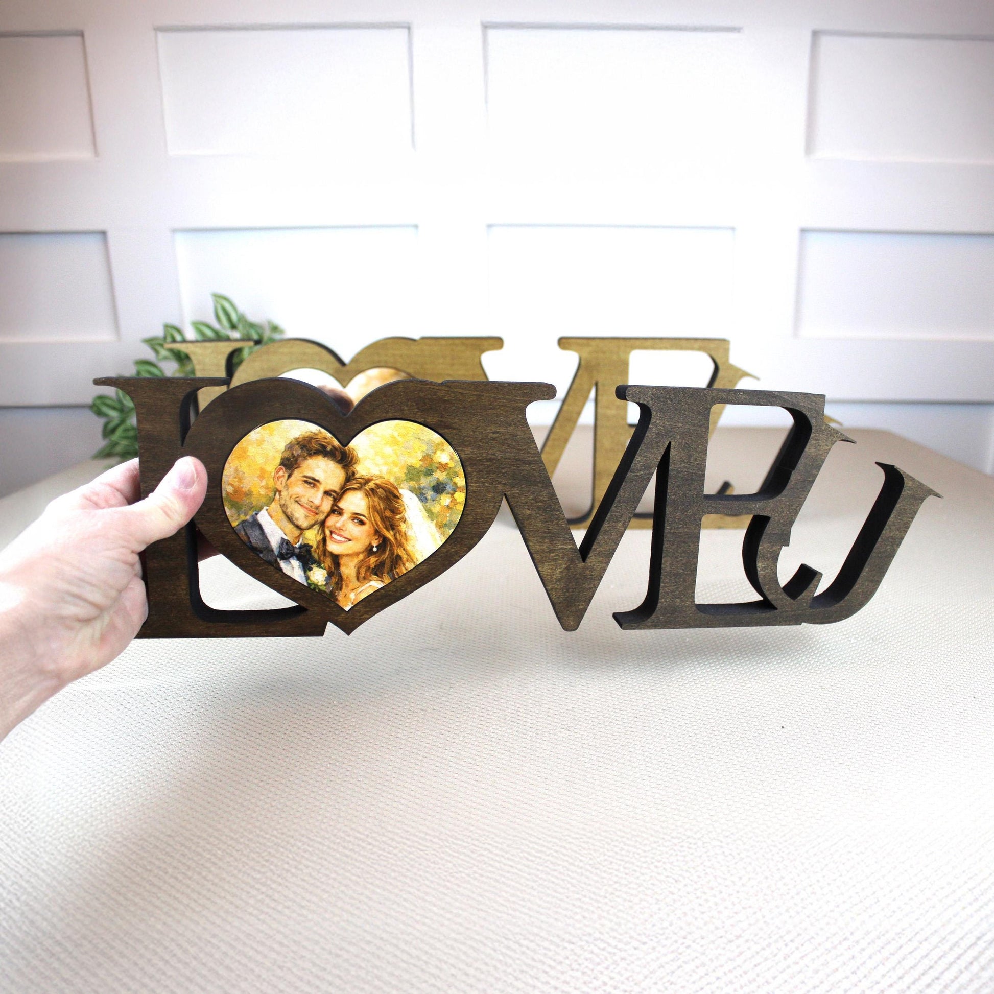 LOVE U Valentine Shelf Sitter – Personalized Wooden Sign Decor - Heart Insert with Photo or Message