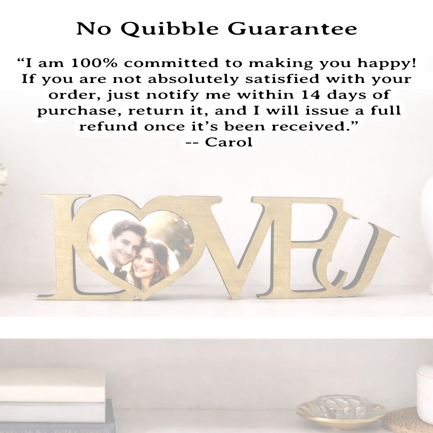 LOVE U Valentine Shelf Sitter – Personalized Wooden Sign Decor - Heart Insert with Photo or Message