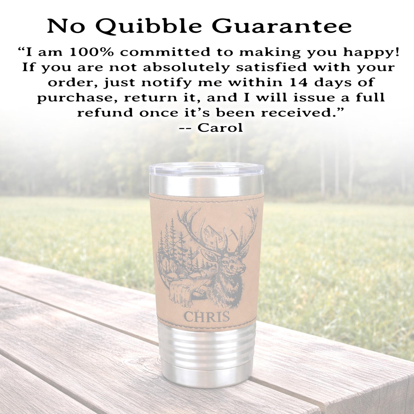 Engraved Elk in the Mountains or Elk Head Leatherette wrapped Insulated Stainless Steel Coffee Travel mug, Great Elk Hunter Gift - 1 Tumbler