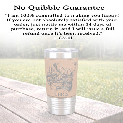 Engraved Elk in the Mountains or Elk Head Leatherette wrapped Insulated Stainless Steel Coffee Travel mug, Great Elk Hunter Gift - 1 Tumbler