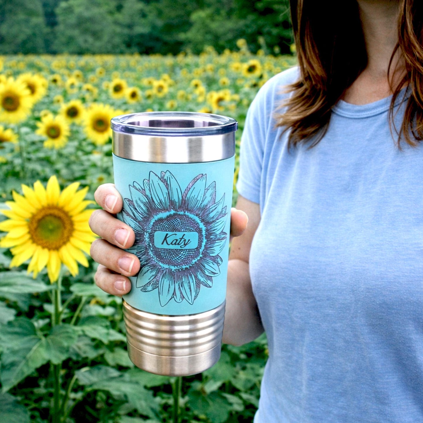 Sunflower Coffee Travel Mug, Personalized Travel Mug, Stainless Steel Travel Mug, Custom travel Mug, Leatherette Travel Tumbler