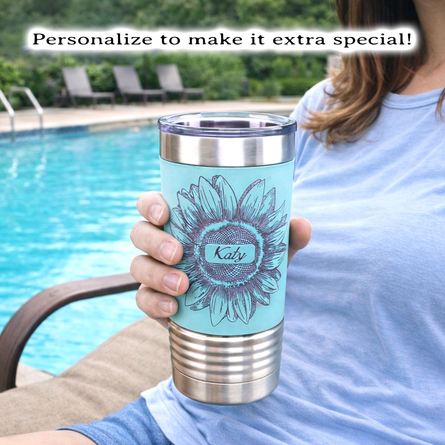 Sunflower Coffee Travel Mug, Personalized Travel Mug, Stainless Steel Travel Mug, Custom travel Mug, Leatherette Travel Tumbler