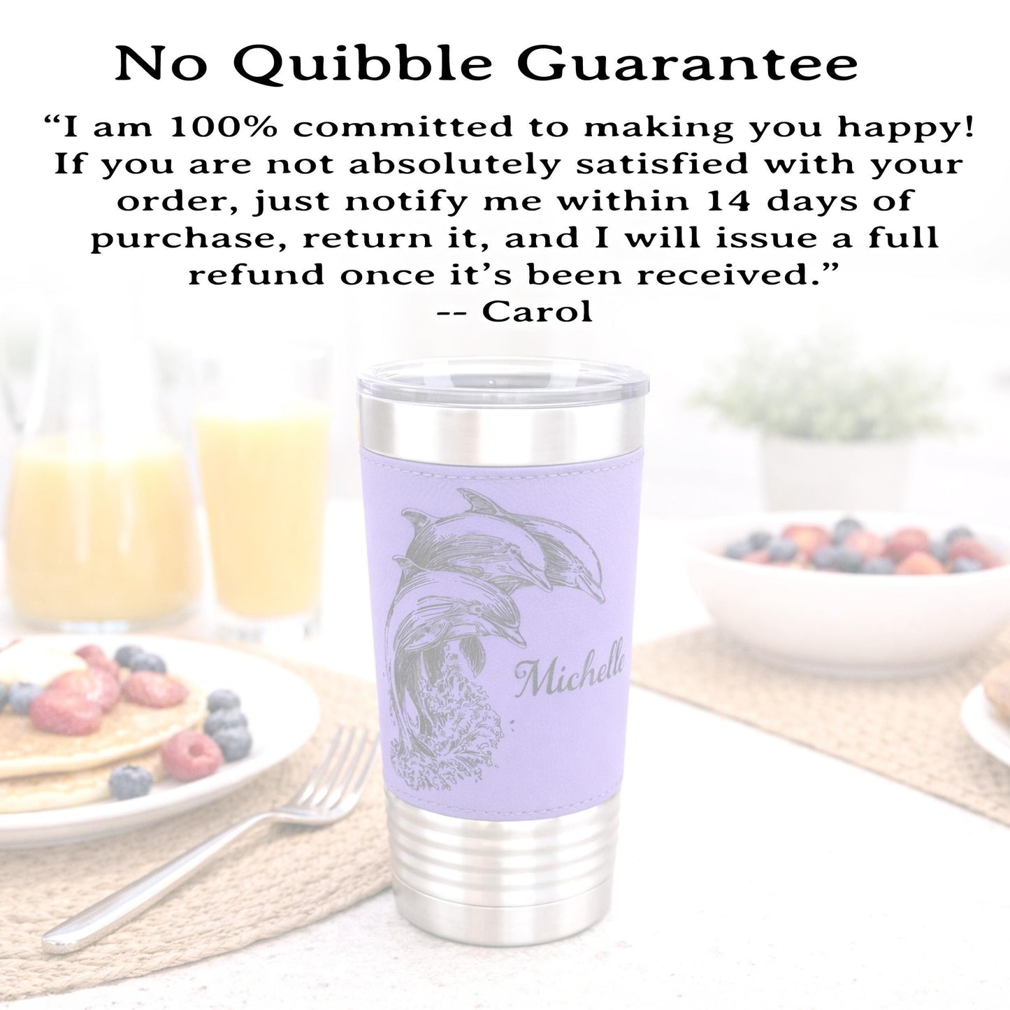 Great Dolphin design Engraved on Leather Wrapped Stainless Steel Insulated Travel Mug is an Awesome Gift for your Dolphin Lover