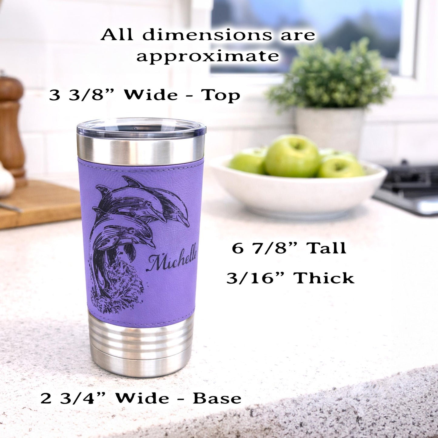 Great Dolphin design Engraved on Leather Wrapped Stainless Steel Insulated Travel Mug is an Awesome Gift for your Dolphin Lover