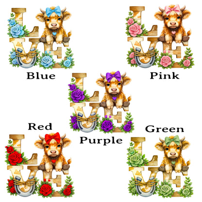 Highland Cow Love Shelf Sitter – Personalized Love Sign, Wooden Valentine Mantel & Tiered Tray Decor