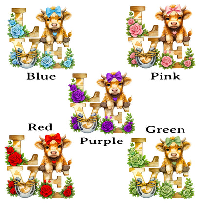 Highland Cow Love Shelf Sitter – Personalized Love Sign, Wooden Valentine Mantel & Tiered Tray Decor
