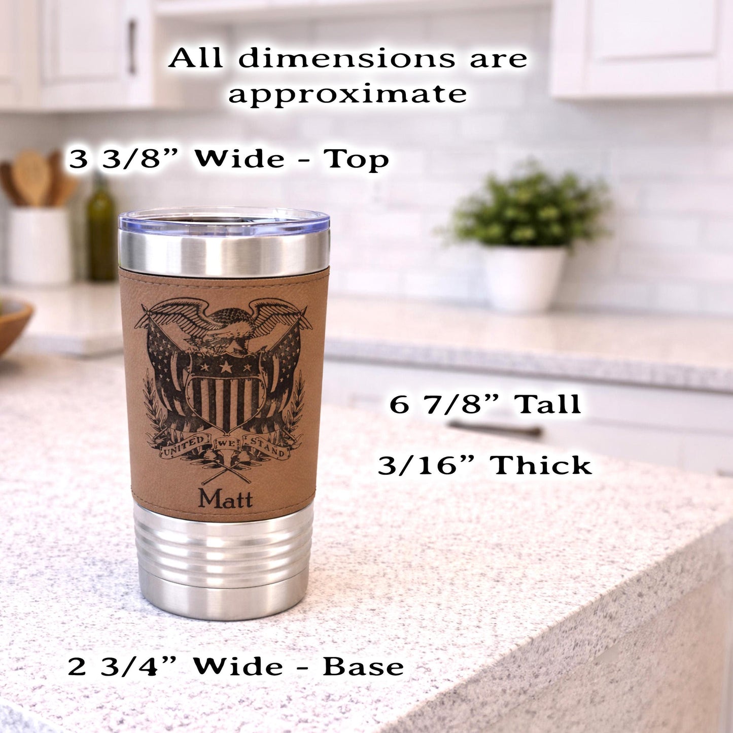 American Flag Tumbler. Patriotic Tumbler. American Flag Mug with Eagle. Leather wrapped tumbler, Engraved Tumbler