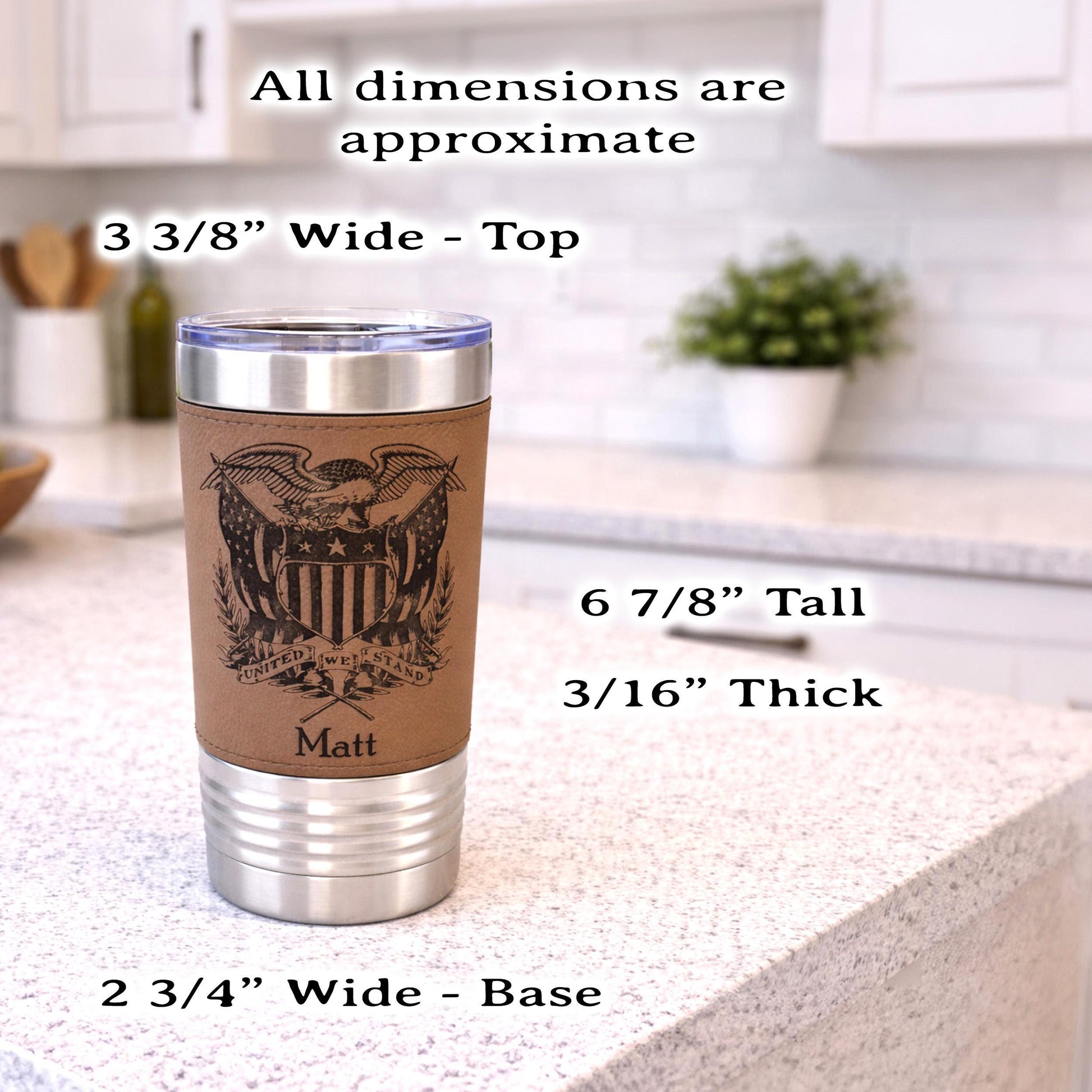 American Flag Tumbler. Patriotic Tumbler. American Flag Mug with Eagle. Leather wrapped tumbler, Engraved Tumbler