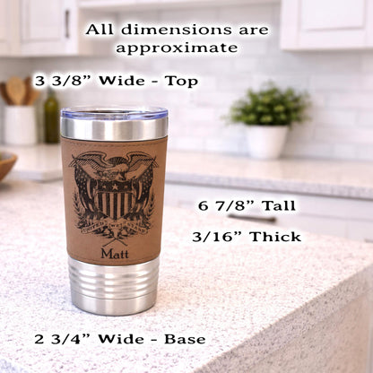 American Flag Tumbler. Patriotic Tumbler. American Flag Mug with Eagle. Leather wrapped tumbler, Engraved Tumbler