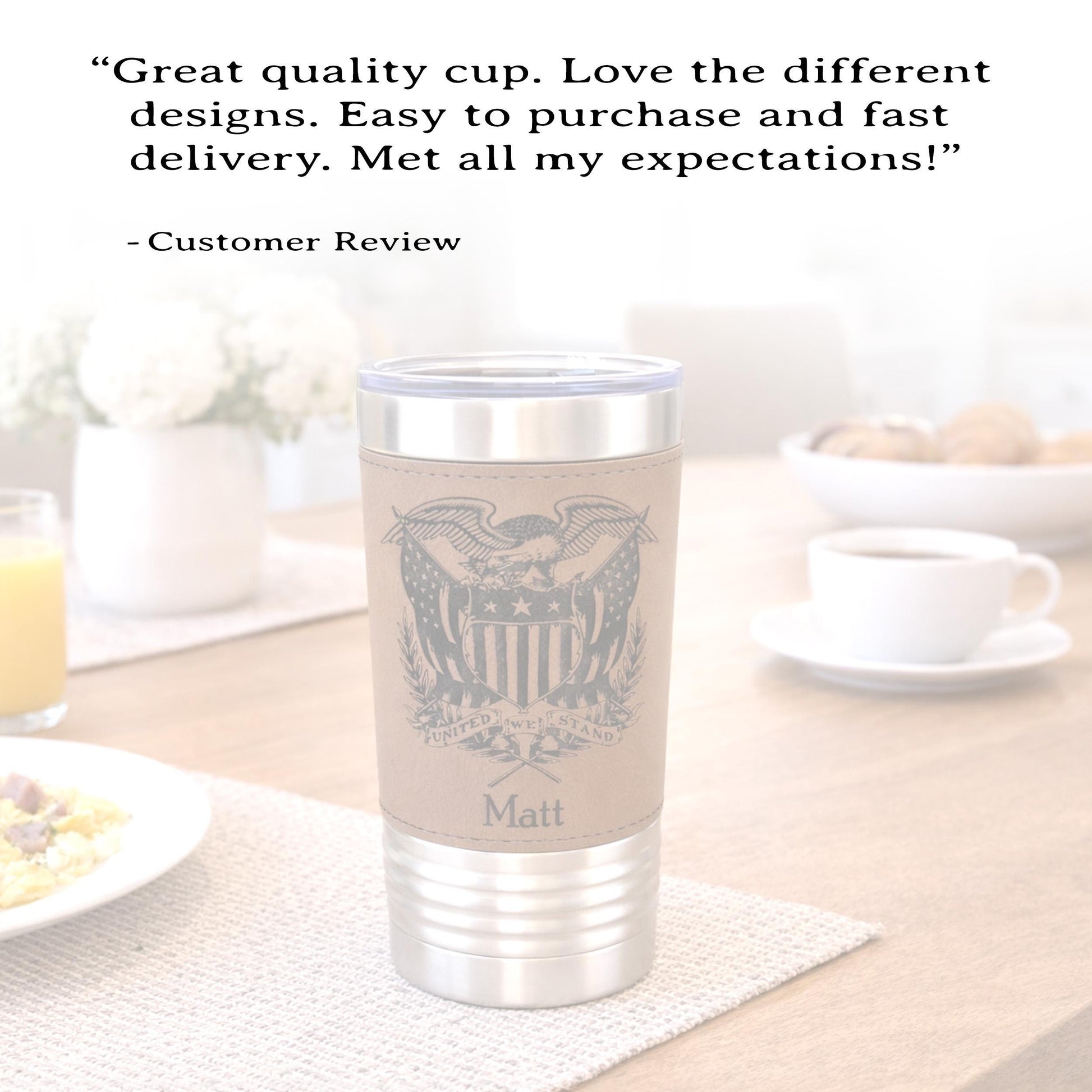 American Flag Tumbler. Patriotic Tumbler. American Flag Mug with Eagle. Leather wrapped tumbler, Engraved Tumbler