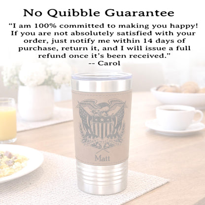 American Flag Tumbler. Patriotic Tumbler. American Flag Mug with Eagle. Leather wrapped tumbler, Engraved Tumbler