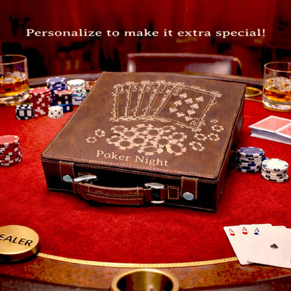 Custom Poker Set, 100 Piece Leatherette Poker Gift Set Engraved with Custom Design can be personalized and ready for Poker Night