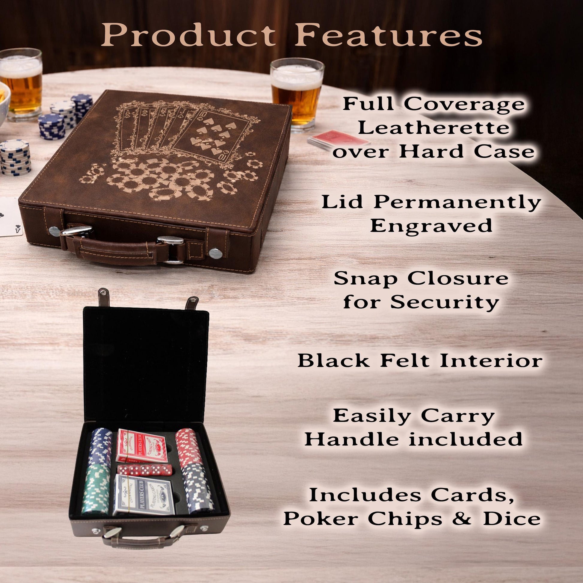 Custom Poker Set, 100 Piece Leatherette Poker Gift Set Engraved with Custom Design can be personalized and ready for Poker Night