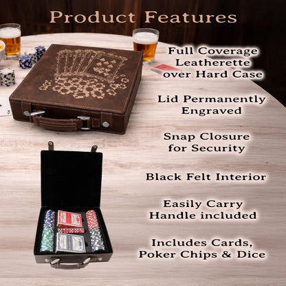 Custom Poker Set, 100 Piece Leatherette Poker Gift Set Engraved with Custom Design can be personalized and ready for Poker Night