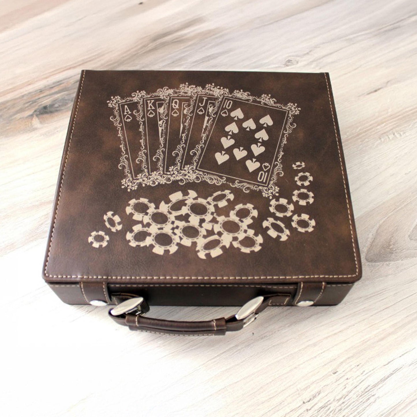 Custom Poker Set, 100 Piece Leatherette Poker Gift Set Engraved with Custom Design can be personalized and ready for Poker Night