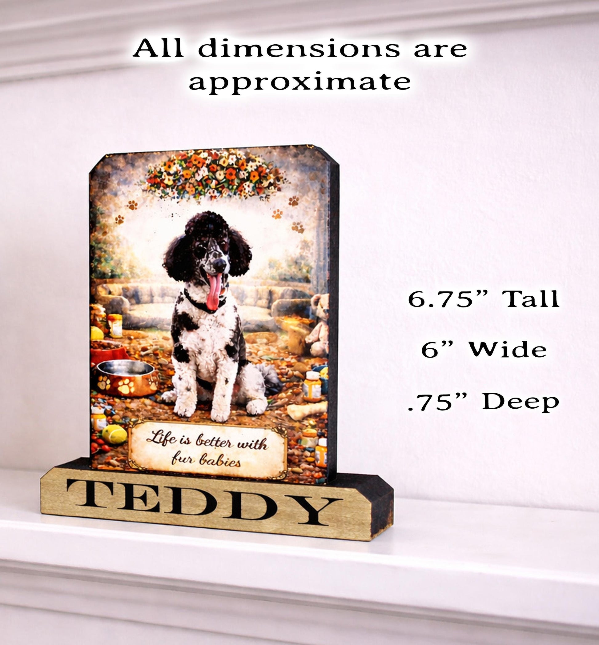 Custom Pet Photo Shelf Sitter – Personalized Name Base, Dog/Cat Mantel Decor Using Your Favorite Photo