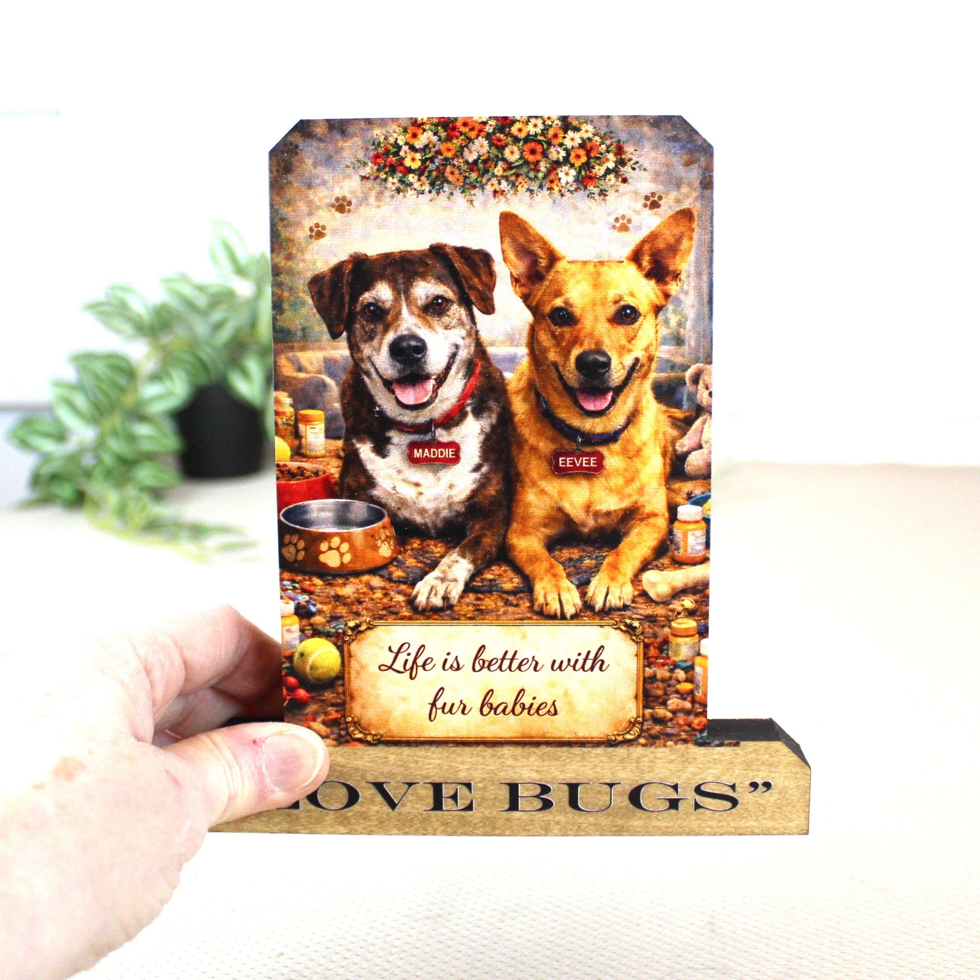 Custom Pet Photo Shelf Sitter – Personalized Name Base, Dog/Cat Mantel Decor Using Your Favorite Photo