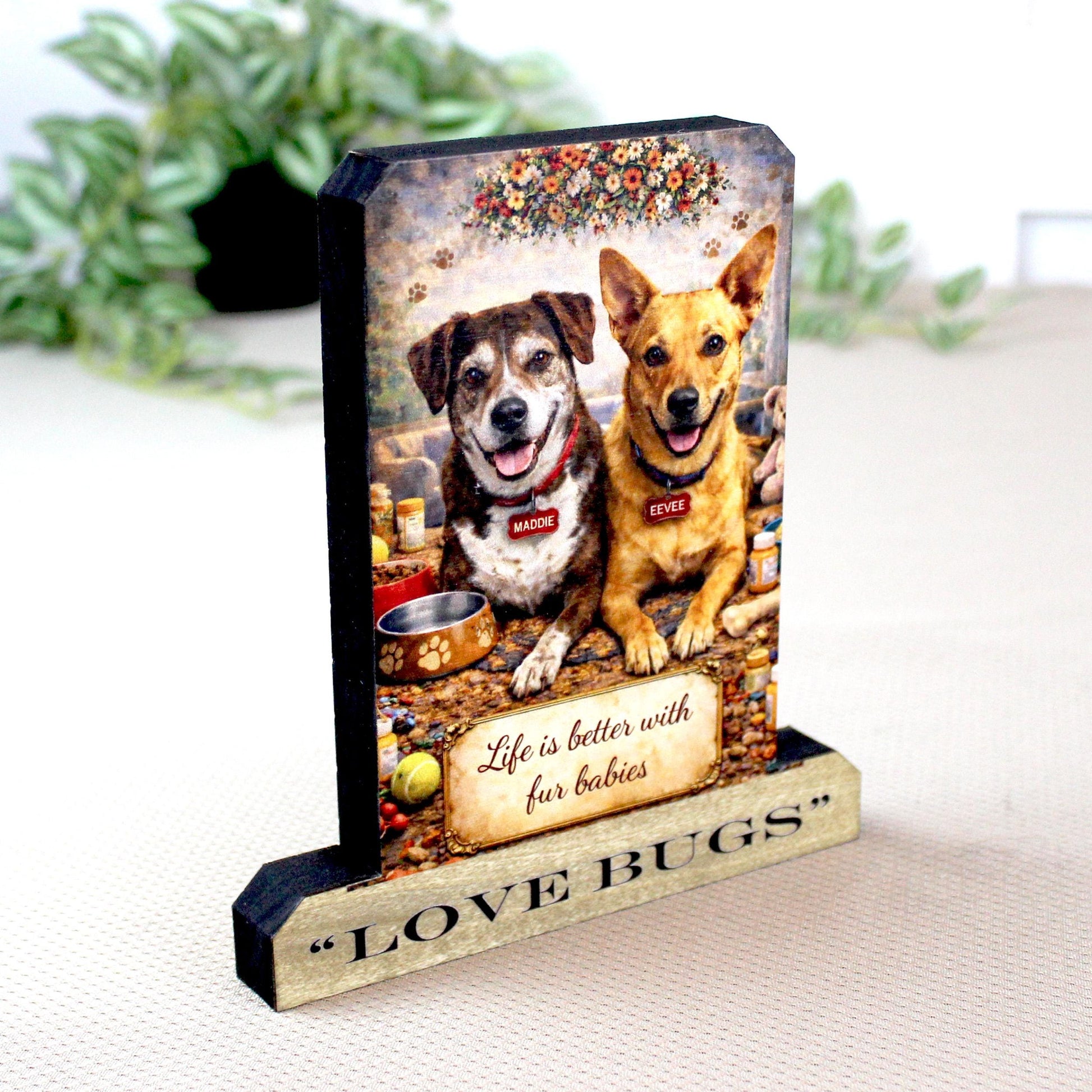 Custom Pet Photo Shelf Sitter – Personalized Name Base, Dog/Cat Mantel Decor Using Your Favorite Photo