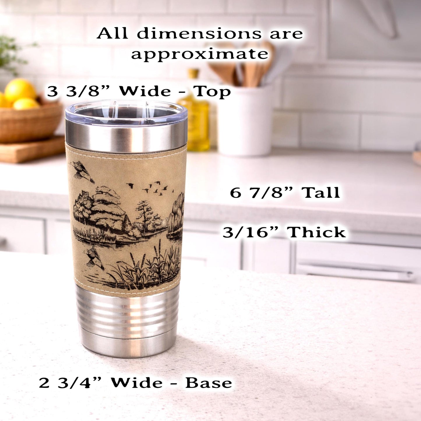 Duck Pond Engraved Travel Tumbler – Personalized Leatherette Wrap, Perfect Gift for Hunters or Duck Lovers