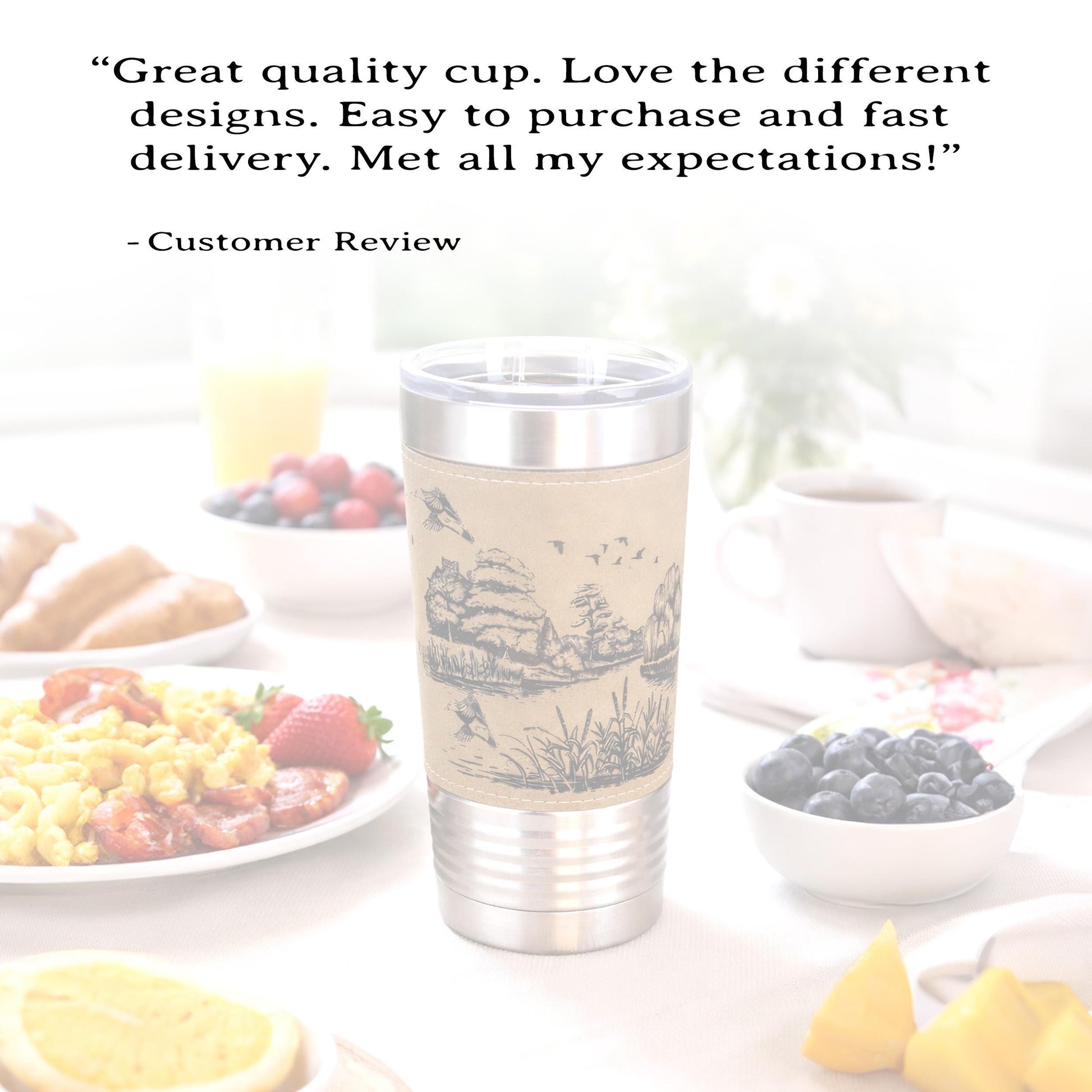Duck Pond Engraved Travel Tumbler – Personalized Leatherette Wrap, Perfect Gift for Hunters or Duck Lovers