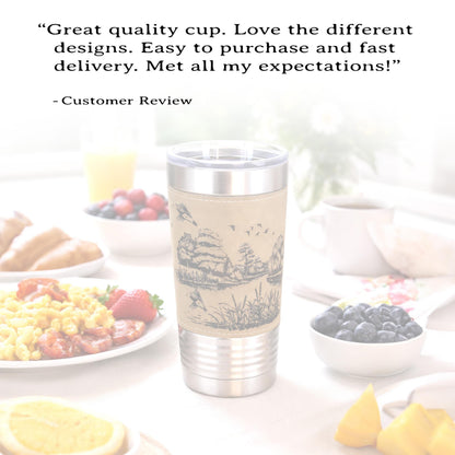 Duck Pond Engraved Travel Tumbler – Personalized Leatherette Wrap, Perfect Gift for Hunters or Duck Lovers