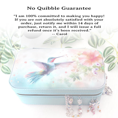 Personalize Leather Jewelry Travel Case, Custom Jewelry Organizer, Large Faux Leather Jewelry Travel Case, Hummingbird Travel Jewelry Box