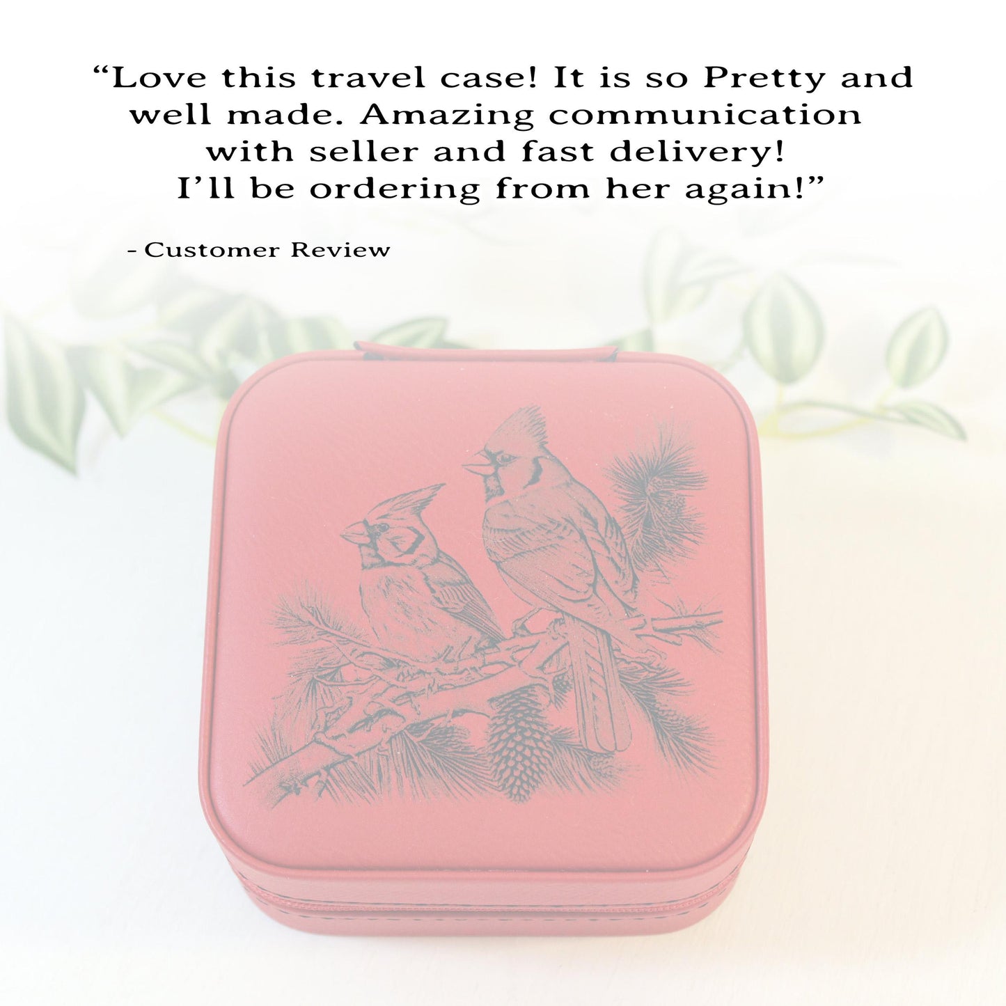 Engraved Cardinals Travel Jewelry Case, Custom Bridesmaid Wedding Gift, Perfect Birthday or Mother's Day Gift or Favors, Leatherette
