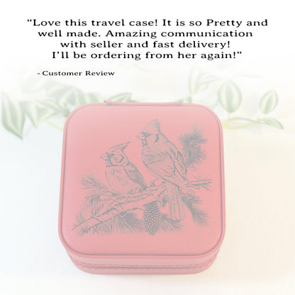 Engraved Cardinals Travel Jewelry Case, Custom Bridesmaid Wedding Gift, Perfect Birthday or Mother's Day Gift or Favors, Leatherette