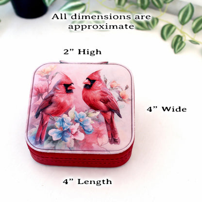Cardinal Leatherette Jewelry Box, Travel Jewelry Case, Custom Bridesmaid Wedding Gift, Pink Jewelry Case, Perfect Birthday or Mother's Day