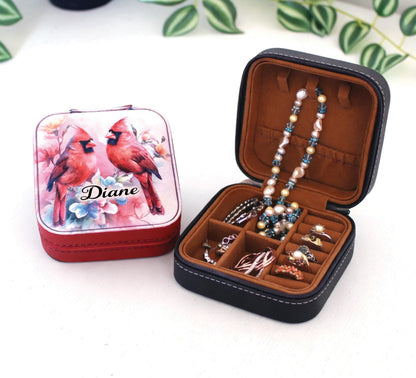 Cardinal Leatherette Jewelry Box, Travel Jewelry Case, Custom Bridesmaid Wedding Gift, Pink Jewelry Case, Perfect Birthday or Mother's Day