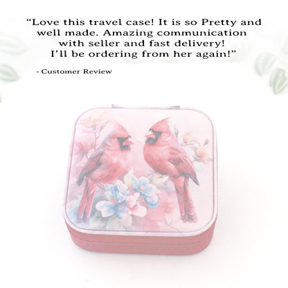 Cardinal Leatherette Jewelry Box, Travel Jewelry Case, Custom Bridesmaid Wedding Gift, Pink Jewelry Case, Perfect Birthday or Mother's Day