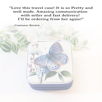 Travel Jewelry Case, Small Jewelry Box, Blue Butterfly, Bridesmaid Jewelry Box, Perfect Birthday or Mother's Day Gift, Leatherette
