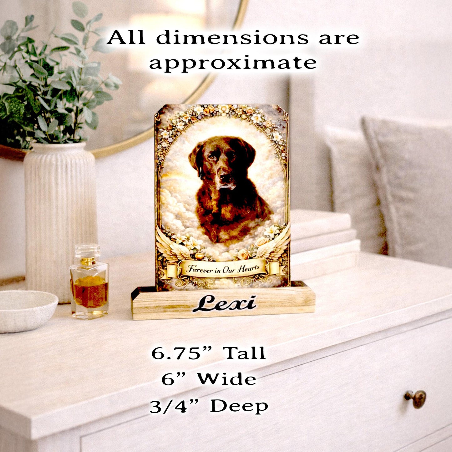 Custom Pet Memorial Photo Shelf Sitter – Personalized Name Base, Dog/Cat Mantel Decor Using Your Favorite Photo