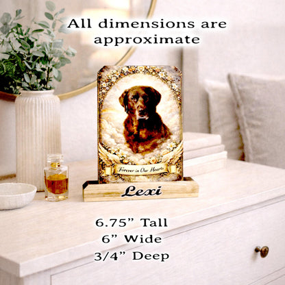 Custom Pet Memorial Photo Shelf Sitter – Personalized Name Base, Dog/Cat Mantel Decor Using Your Favorite Photo