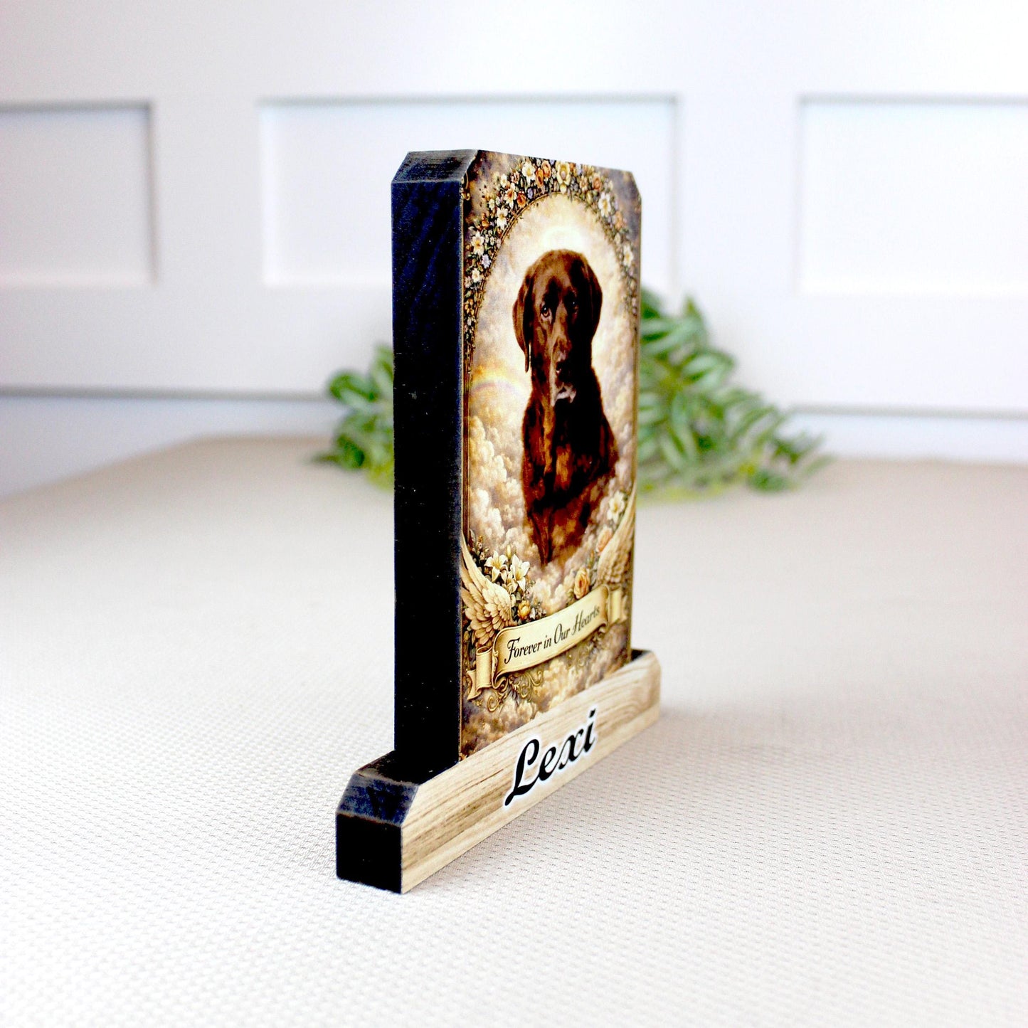 Custom Pet Memorial Photo Shelf Sitter – Personalized Name Base, Dog/Cat Mantel Decor Using Your Favorite Photo