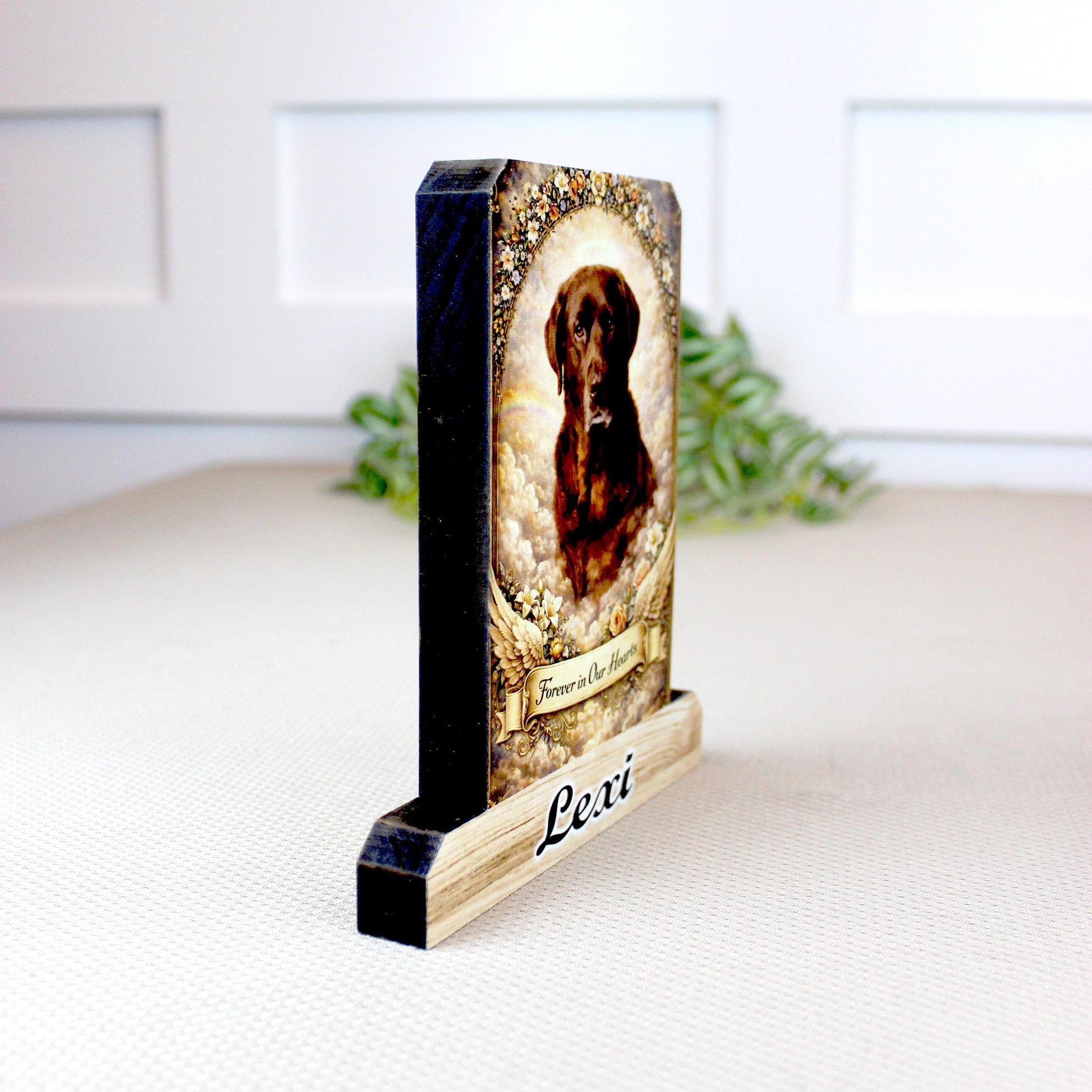 Custom Pet Memorial Photo Shelf Sitter – Personalized Name Base, Dog/Cat Mantel Decor Using Your Favorite Photo