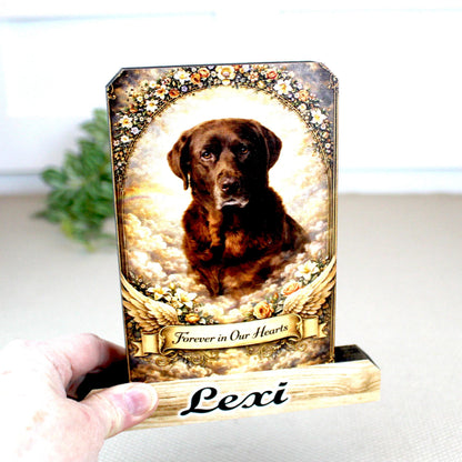 Custom Pet Memorial Photo Shelf Sitter – Personalized Name Base, Dog/Cat Mantel Decor Using Your Favorite Photo