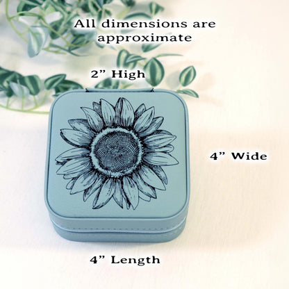 Engraved Jewelry Box, Sunflower Travel Jewelry Case, Custom Bridesmaid Gift, Perfect Birthday or Mother's Day Gift or Favors, Leatherette