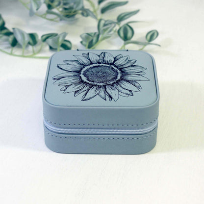 Engraved Jewelry Box, Sunflower Travel Jewelry Case, Custom Bridesmaid Gift, Perfect Birthday or Mother's Day Gift or Favors, Leatherette
