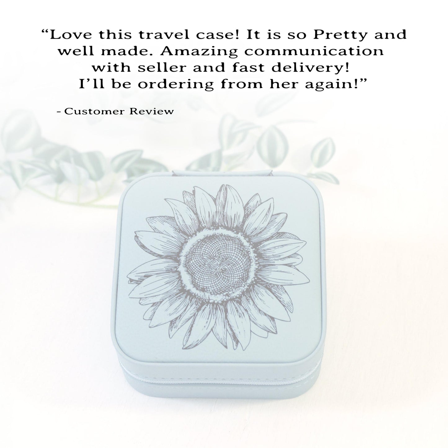 Engraved Jewelry Box, Sunflower Travel Jewelry Case, Custom Bridesmaid Gift, Perfect Birthday or Mother's Day Gift or Favors, Leatherette