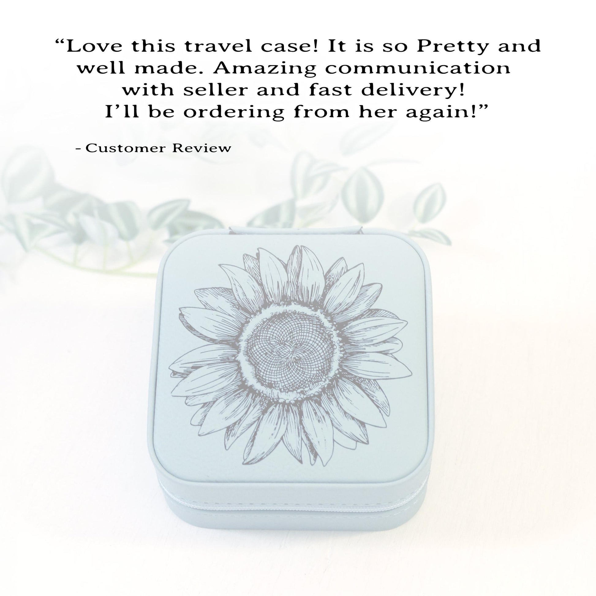Engraved Jewelry Box, Sunflower Travel Jewelry Case, Custom Bridesmaid Gift, Perfect Birthday or Mother's Day Gift or Favors, Leatherette