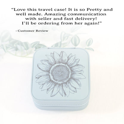 Engraved Jewelry Box, Sunflower Travel Jewelry Case, Custom Bridesmaid Gift, Perfect Birthday or Mother's Day Gift or Favors, Leatherette