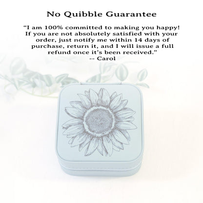 Engraved Jewelry Box, Sunflower Travel Jewelry Case, Custom Bridesmaid Gift, Perfect Birthday or Mother's Day Gift or Favors, Leatherette