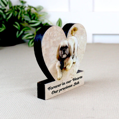 Custom Heart Shaped Pet Memorial Photo Shelf Sitter – Personalized Name Base, Dog/Cat Mantel Decor Using Your Favorite Photo