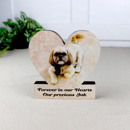 Custom Heart Shaped Pet Memorial Photo Shelf Sitter – Personalized Name Base, Dog/Cat Mantel Decor Using Your Favorite Photo