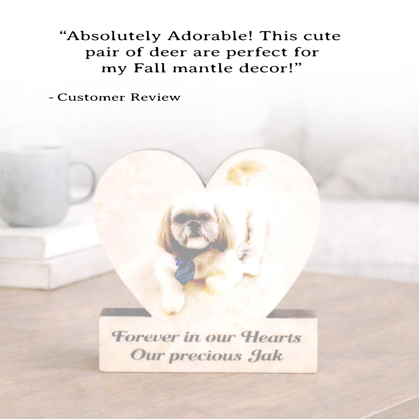 Custom Heart Shaped Pet Memorial Photo Shelf Sitter – Personalized Name Base, Dog/Cat Mantel Decor Using Your Favorite Photo