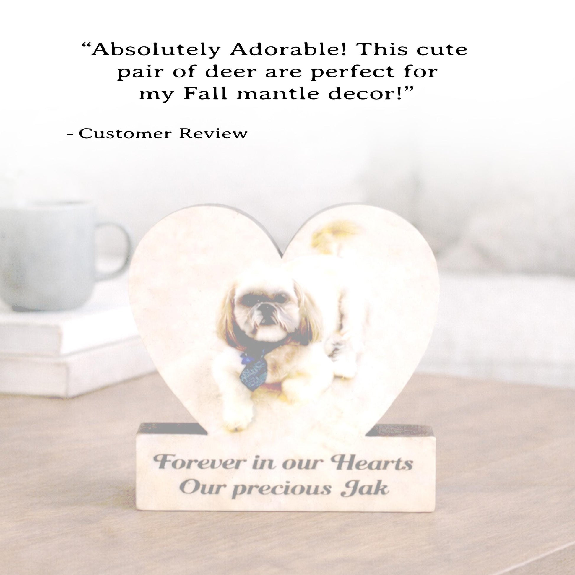 Custom Heart Shaped Pet Memorial Photo Shelf Sitter – Personalized Name Base, Dog/Cat Mantel Decor Using Your Favorite Photo