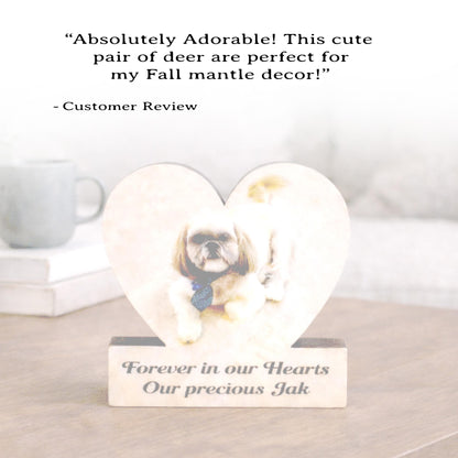 Custom Heart Shaped Pet Memorial Photo Shelf Sitter – Personalized Name Base, Dog/Cat Mantel Decor Using Your Favorite Photo