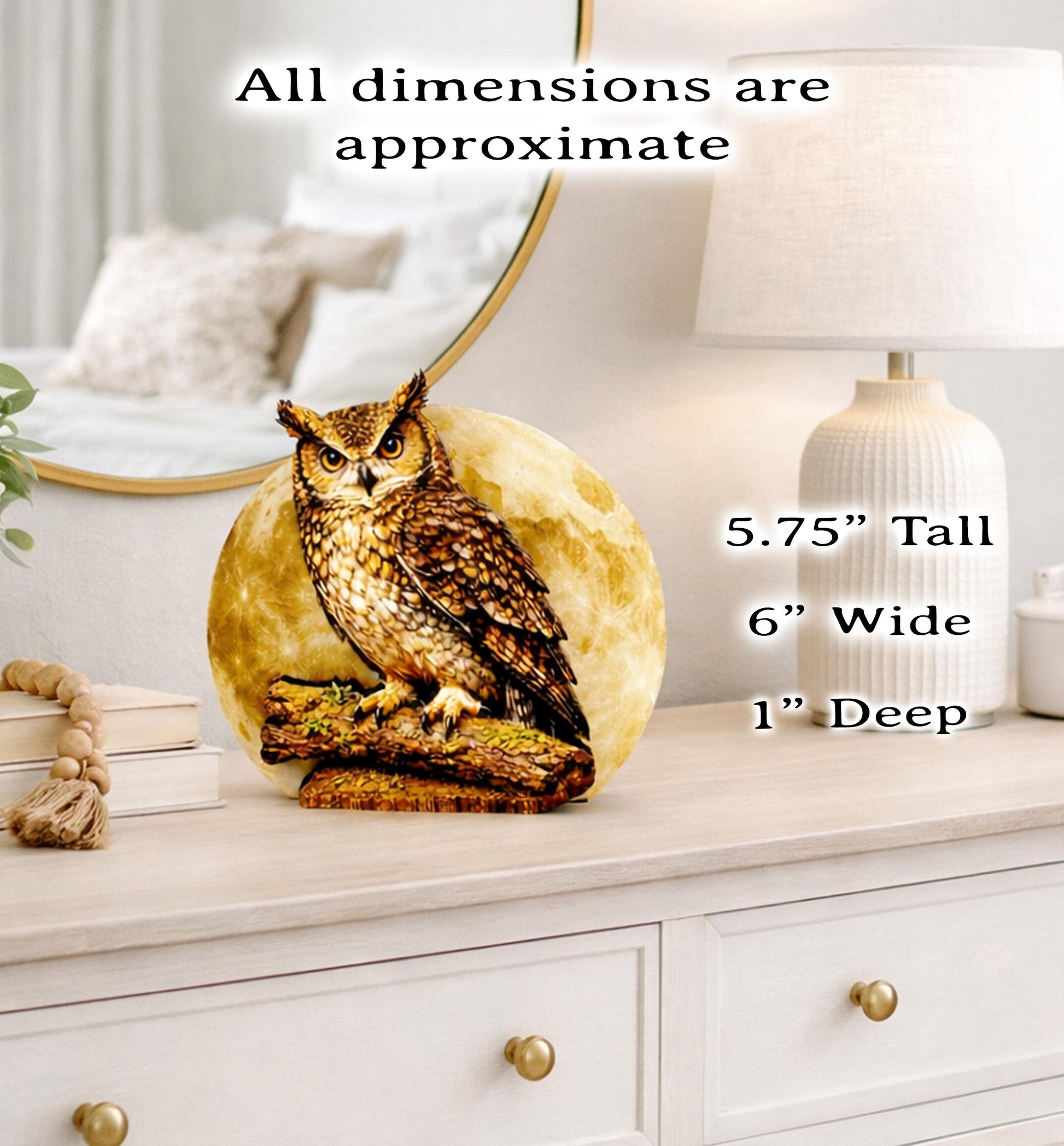Personalized Owl and Full Moon Wood Shelf Sitter – Personalized Mantel, Shelf and Tiered Tray Decor